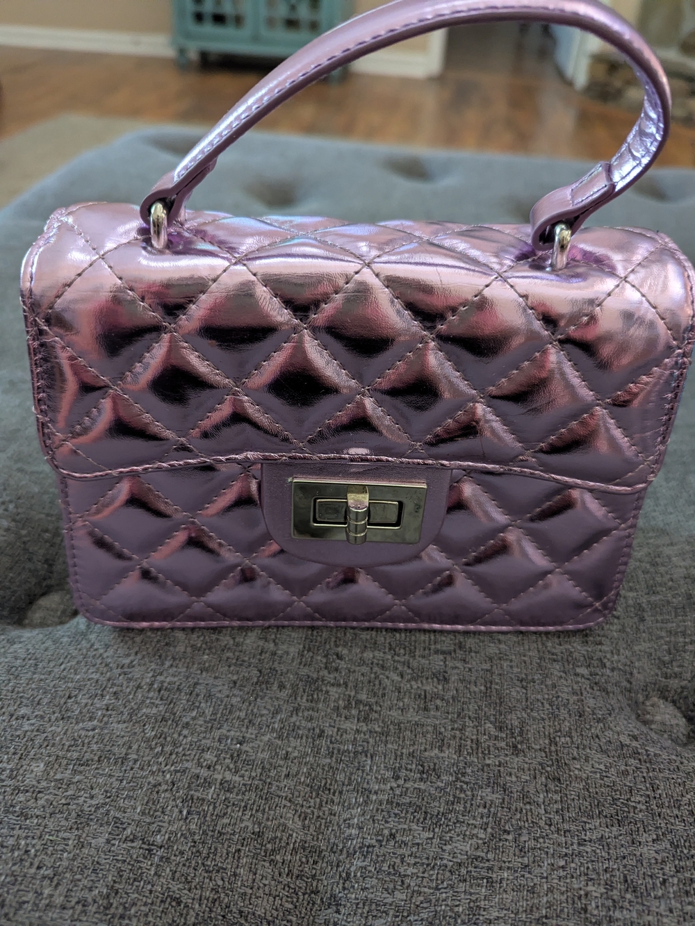 Quilted Metallic Lavender Top-Handle Mini Bag